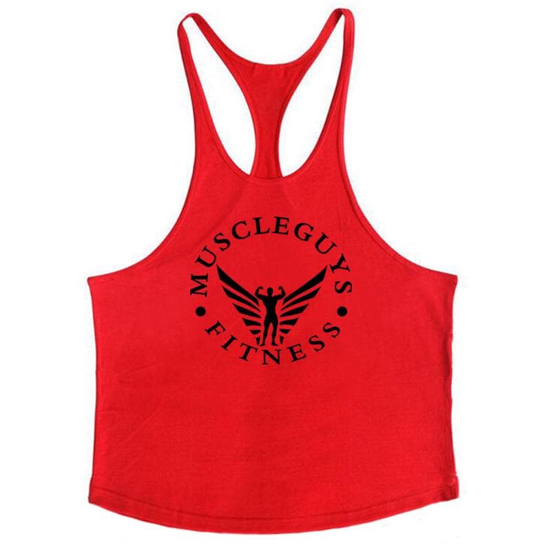 Muscleguys Bodybuilding Clothing Undershirt Mens Cotton Fitness Stringer Singlets Vest M red