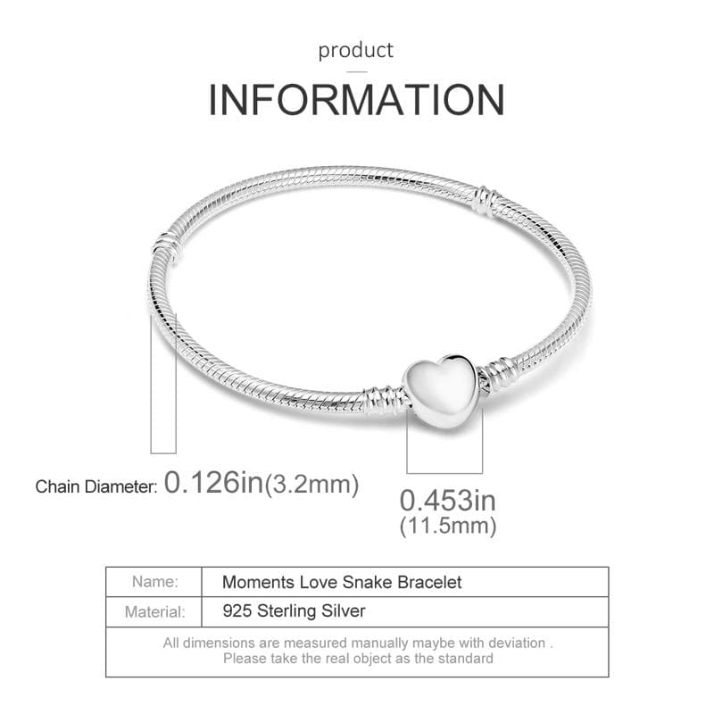 Authentic S925 Silver Snake Chain Clasp Charm Bracelet Fit Original European Bead Pendant Diy 18cm
