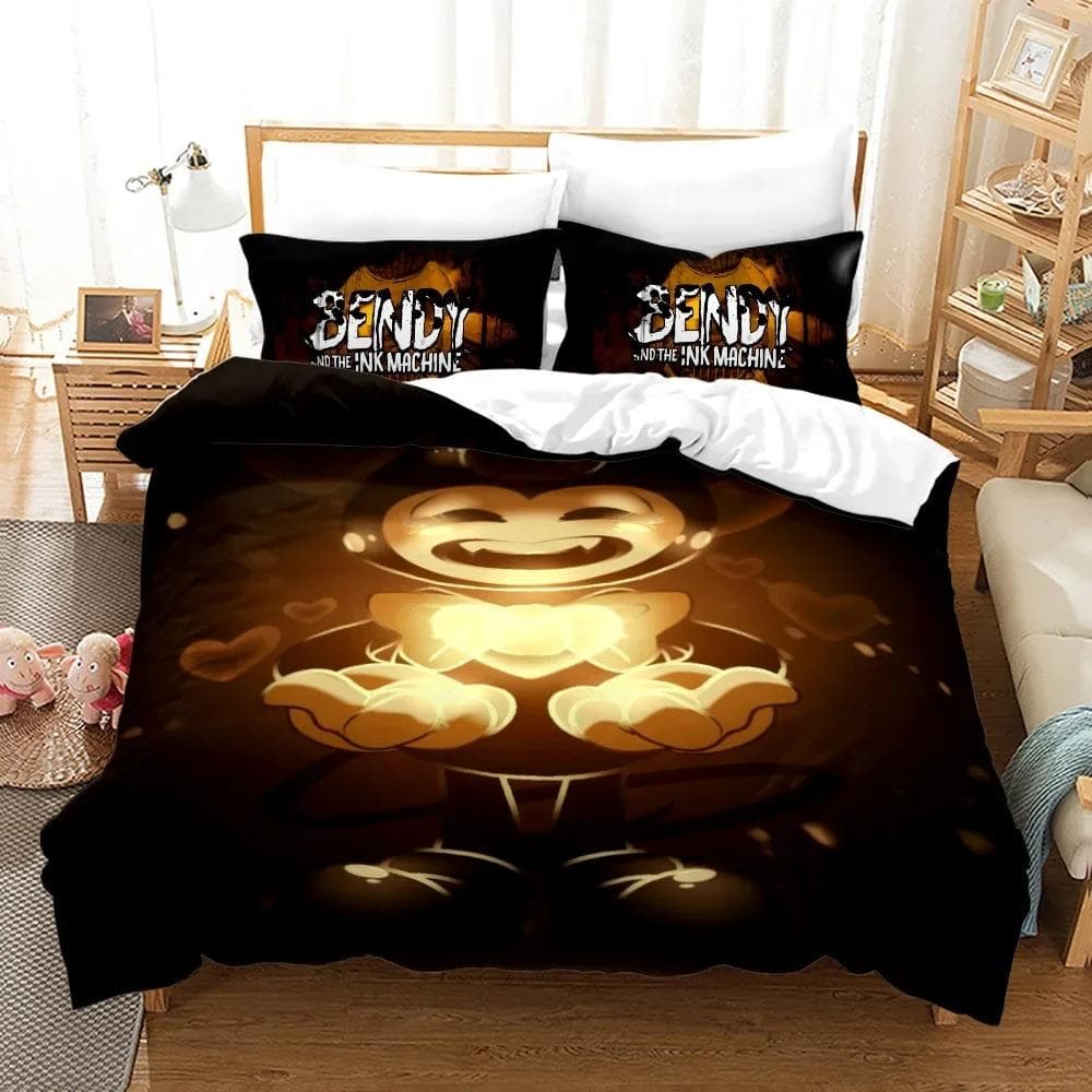 New Anime Bendy & Ink Machin Bedding Set Single Twin Full Queen King Size Bed Set Adult Kid Bedroom Duvetcover Set Home Textile EU Twin 135x200cm