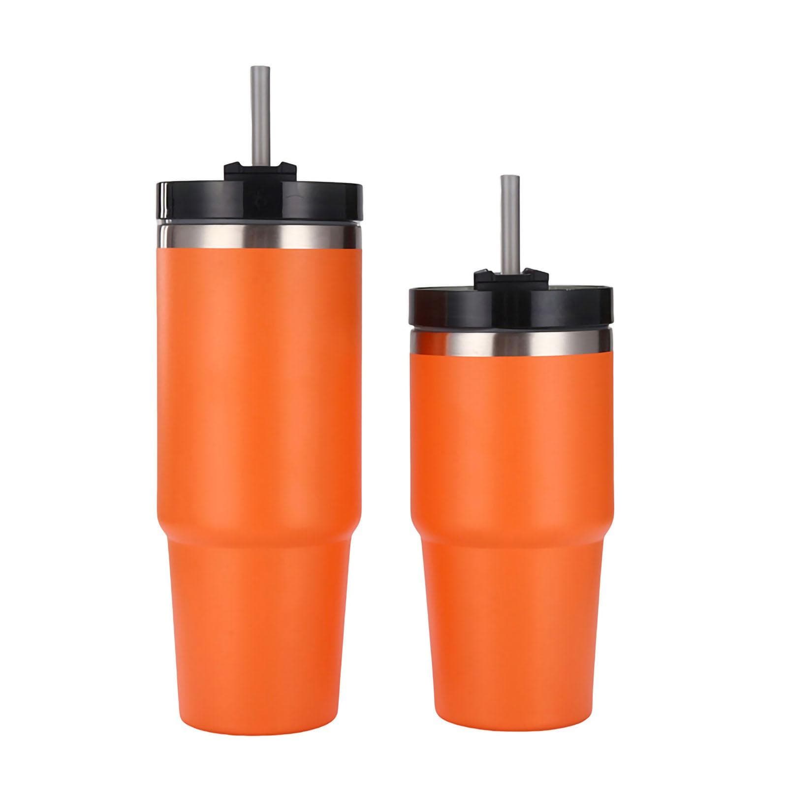 Travel Tumbler Cup Stainless Steel with Straw Lid Keep Warm and Cold Coffee Mug for Home Office orange