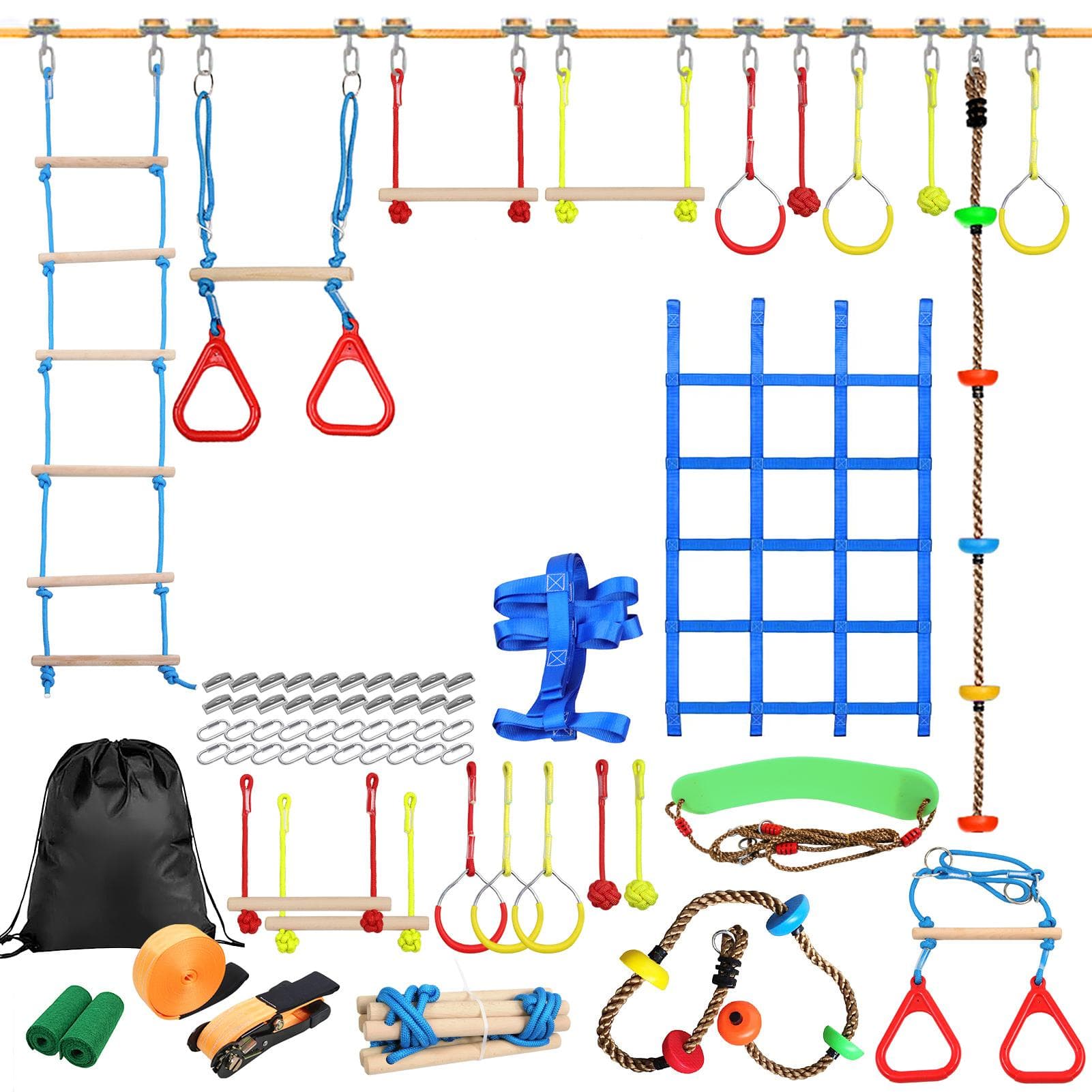 Kids Climbing Obstacle Kit Children Line Hanging Obstacle Course Outdoor Playset Swing Accessories 60ft