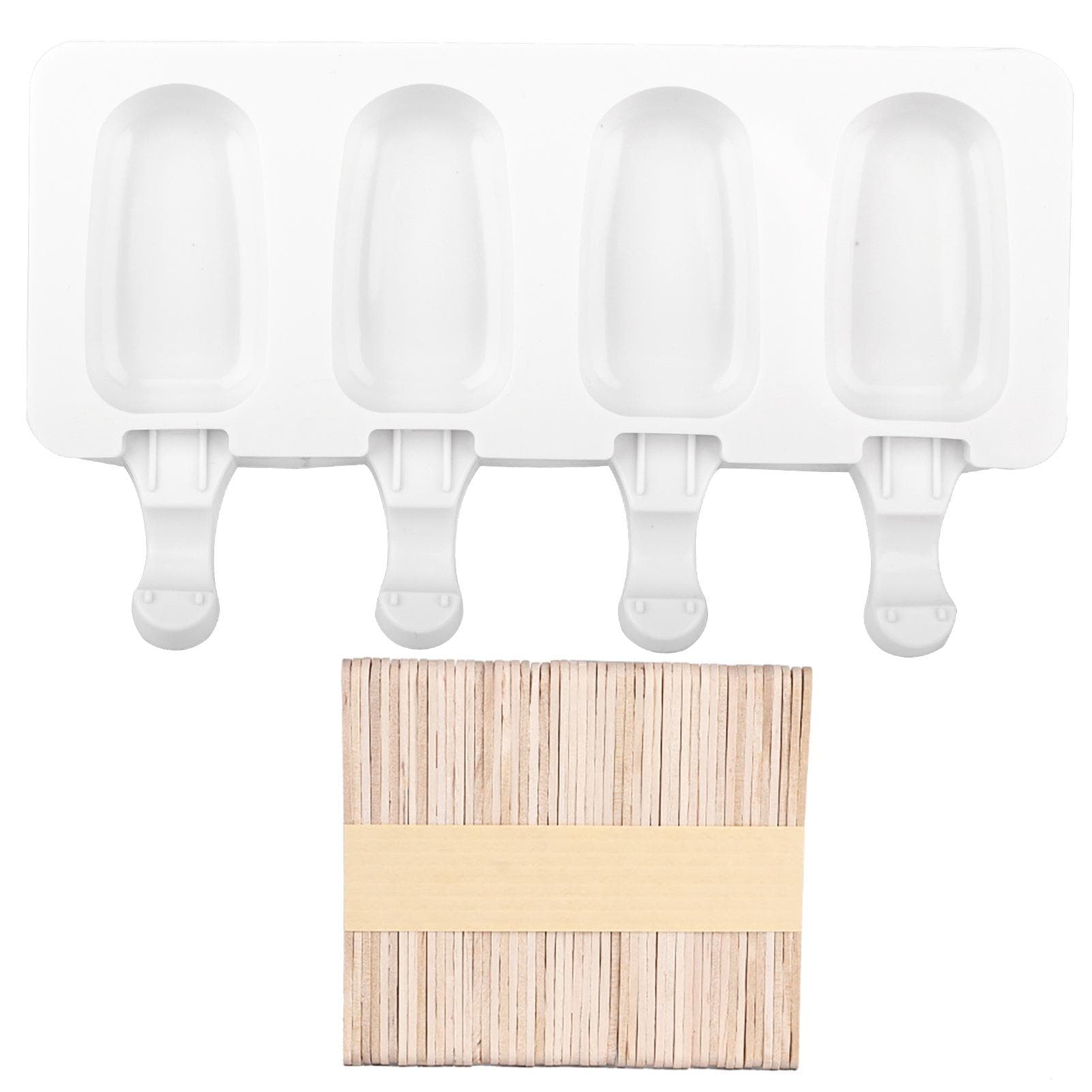 4?Grid Food Grade Silicone Ice Cream Mold Ice Bar Mold Making Tool with Stick for Household DIY