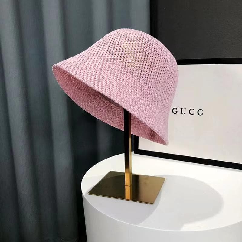 Women Bucket Hat Summer Hollow Out Thin Breathable Sun Hat Female Beach Panama Cap Fold Outdoor Japanese Lesure Fishierman Cap 56-58cm pink