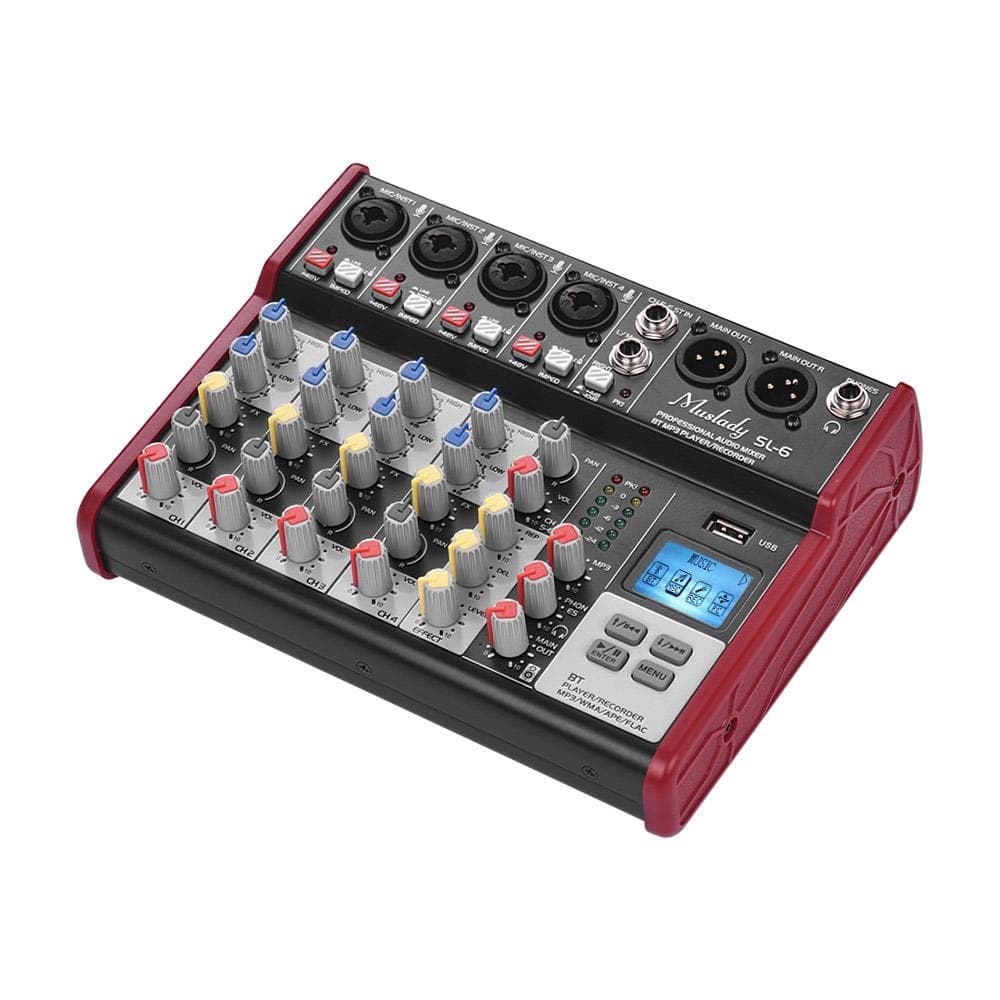 Muslady SL-6 Portable 6-Channel Mixing Console Mixer 2-band EQ Built-in 48V Phantom Power Supports EU Plug
