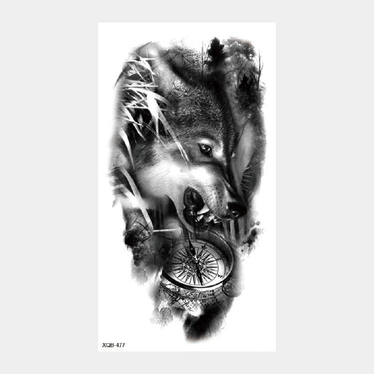 Upper Arm Sleeve Crown Lion Tiger Wolf Head Waterproof Temporary Stickers Body Art Fake Tattoo For Women Men blond