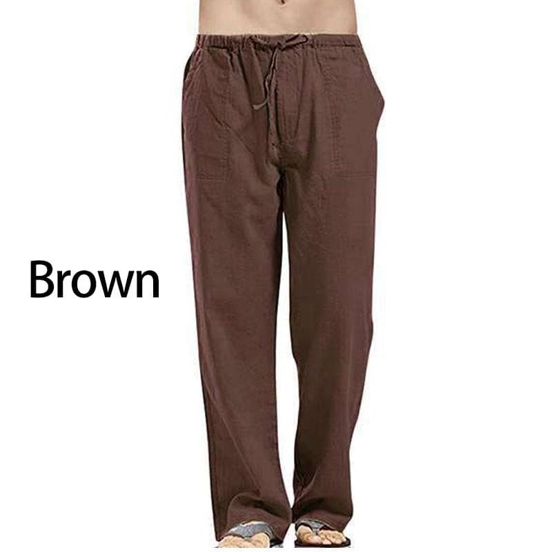 Men's Cotton Linen Pants Loose Cool Casual Long Pants Elastic Waist Long Pant Casual Large Size Streetwear Lightweight Trousers 4XL brown