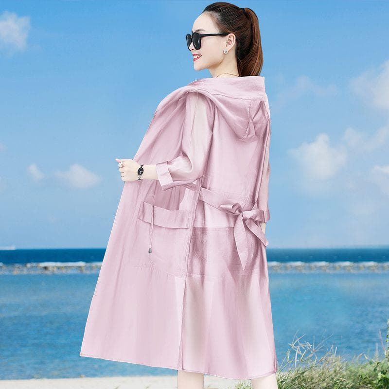 Sunscreen Clothes Women's Long Sleeve Loose Medium and Long Style Versatile Thin Windbreaker Coat 3XL pink