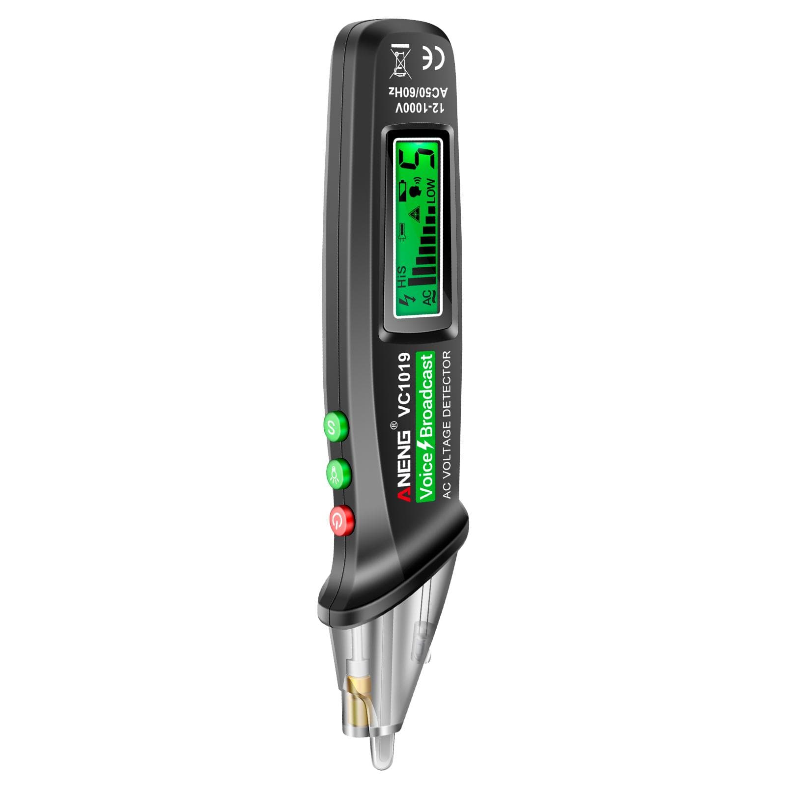 ANENG VC1019 LCD Digital Test Pen Non-contact Voice Broadcast Tester Pen Sensitivity Adjustable black