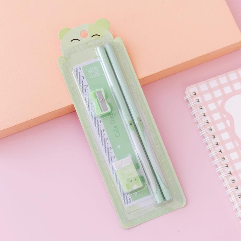 5pcs/set Cute Animal Pencil Eraser Sharpener Ruler Set Gift Box Learning Stationery Set Children's Gifts