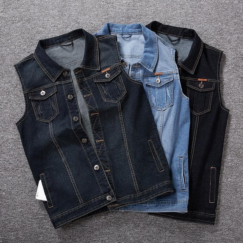 Plus Size 8XL 7XL 6XL 5XLCotton Jeans Sleeveless Jacket Vest Men Denim Jeans Vest 8XL dark blue