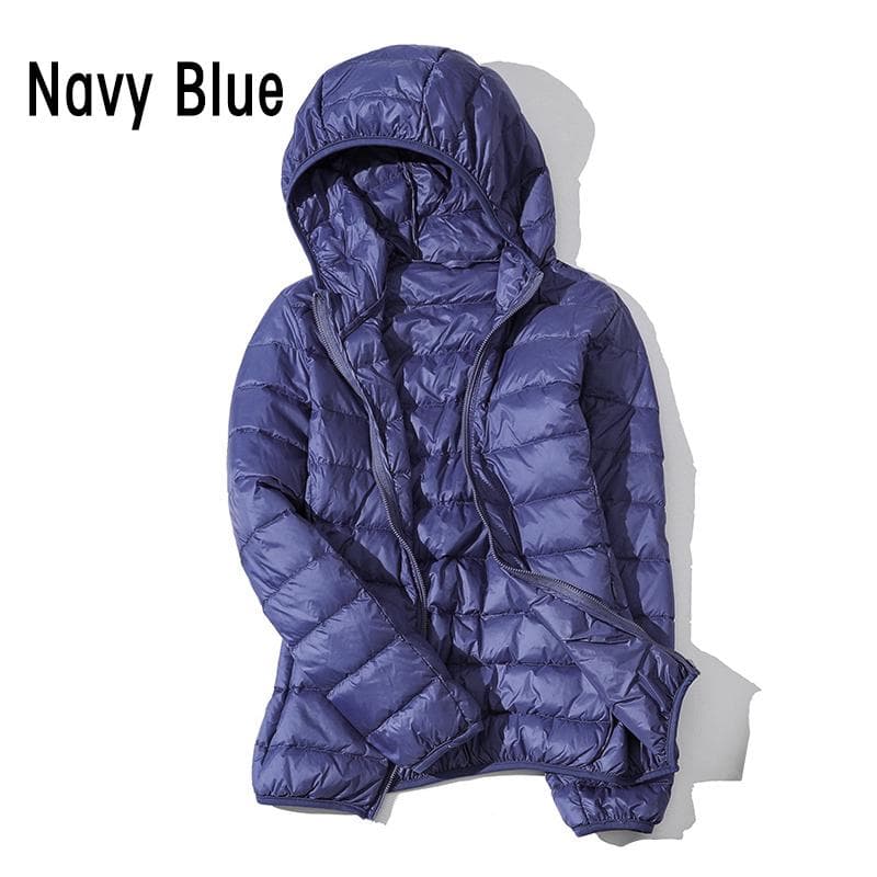 Women Warm Windproof 90% White Duck Down Jacket Coat Hooded Winter Autumn Casual 2XL navy blue