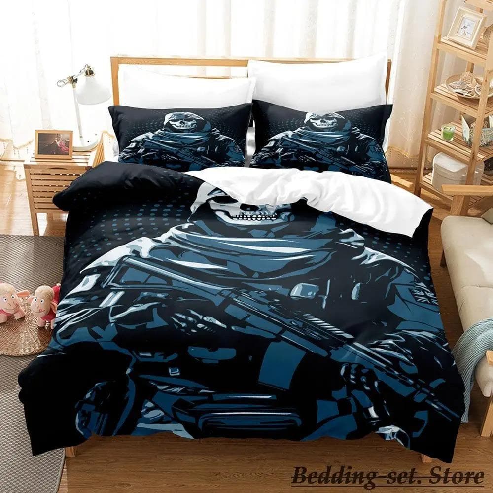 Game Call of Duty Simon Ghost Riley Bedding Set Cartoon Anime Three-piece Set Adult Kid Bedroom Duvetcover Sets 3D Shooting Game EU Single 135x200cm