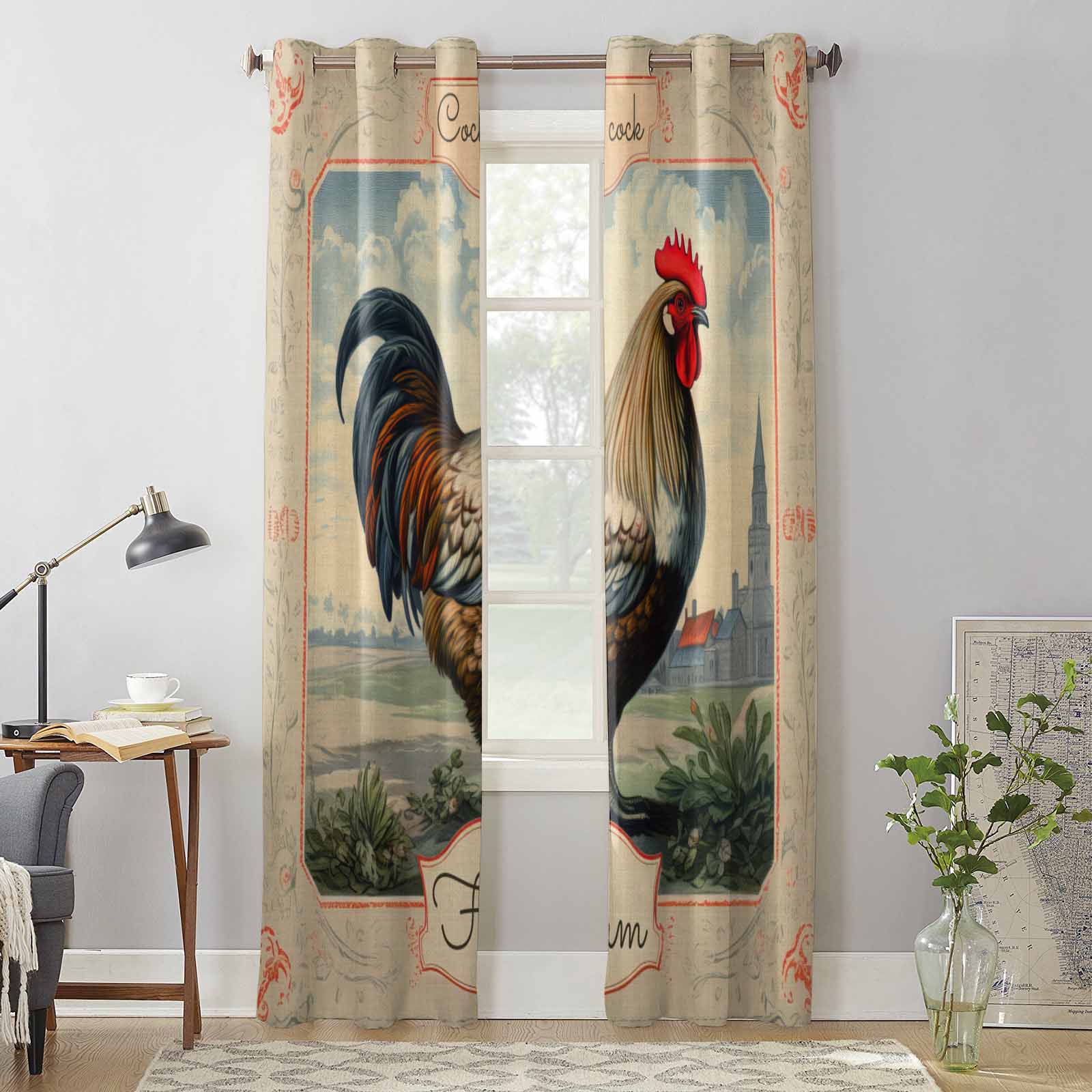 Animal Rooster Farm Window Curtains for Living Room Luxury Bedroom Curtain Kitchen Blinds Drapes Curtains 135W x 60H(cm) x1