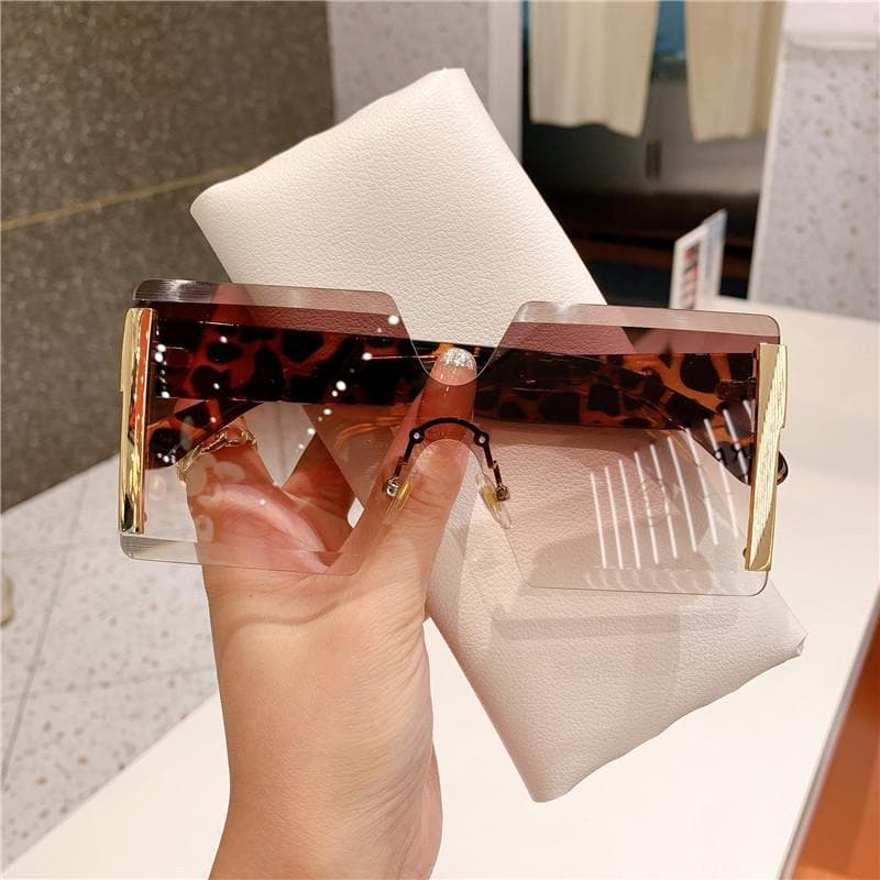Fashion Women Oversized Rimless Sun Glasses Vintage Gradient UV Protection Cool Sunglasses Ladies Summer Trendy AS Picture