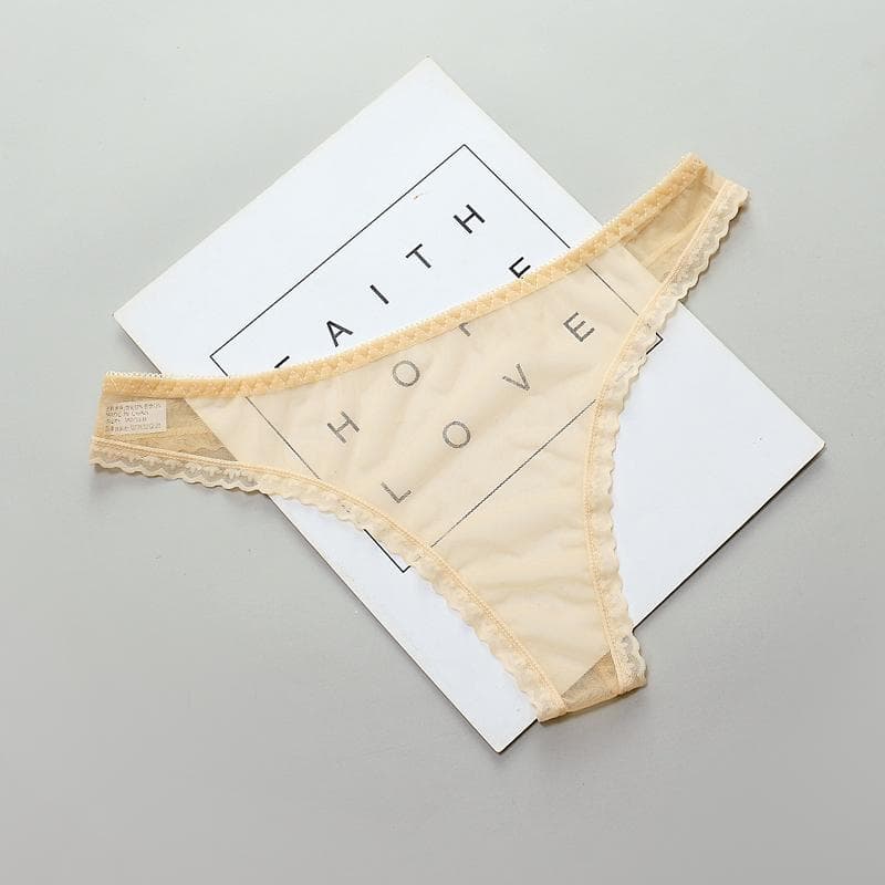Amazing Women's Lingerie G String Lace Underwear Femal Sexy T-Back Thong Low-Waist Transparent Panties one size apricot