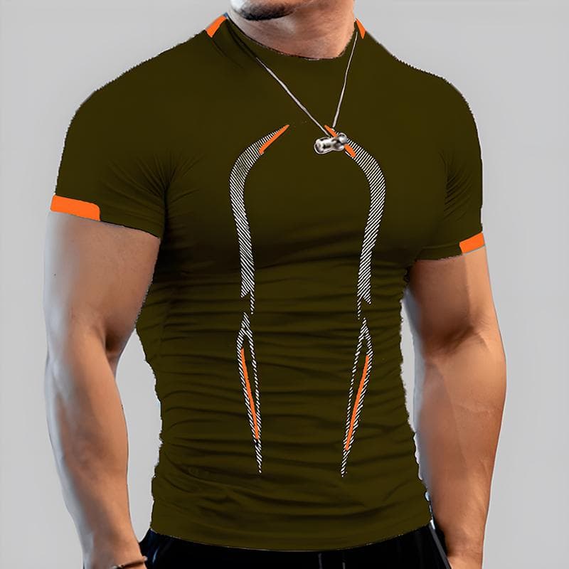 Men's Summer Casual Comfortable Tight-Fitting T-Shirt Sports Gym Sportswear Quick-Drying Breathable Shirt L army green