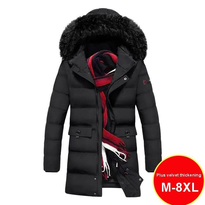 Winter Mid-length Down Jacket with Hood To Keep Warm and Thick Padded Coat Loose Large Size Bread Jacket M black
