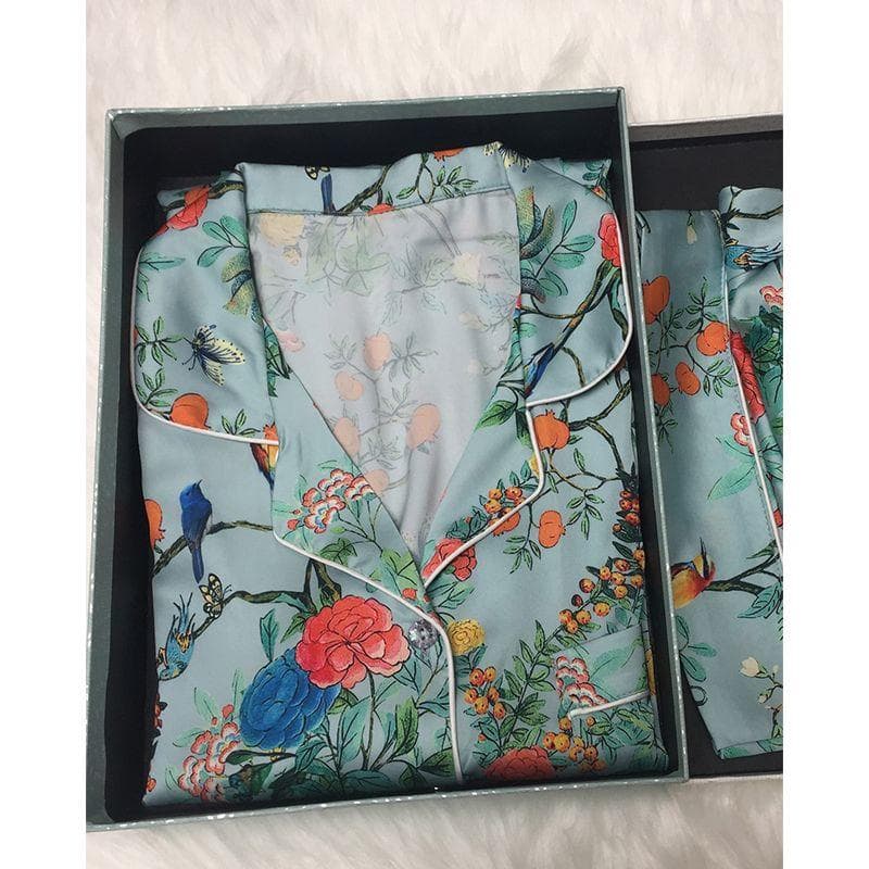 Pajamas Women's Long-sleeved Pajamas Pajamas Suit Flower Printed High-grade Can Be Worn Outside Home Wear Pajamas XL