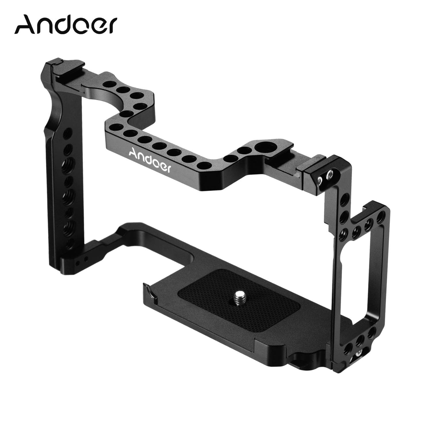 Camera Cage Aluminum Alloy with 1/4 Inch & 3/8 Inch Screw Holes Dual Cold Shoe Mount black