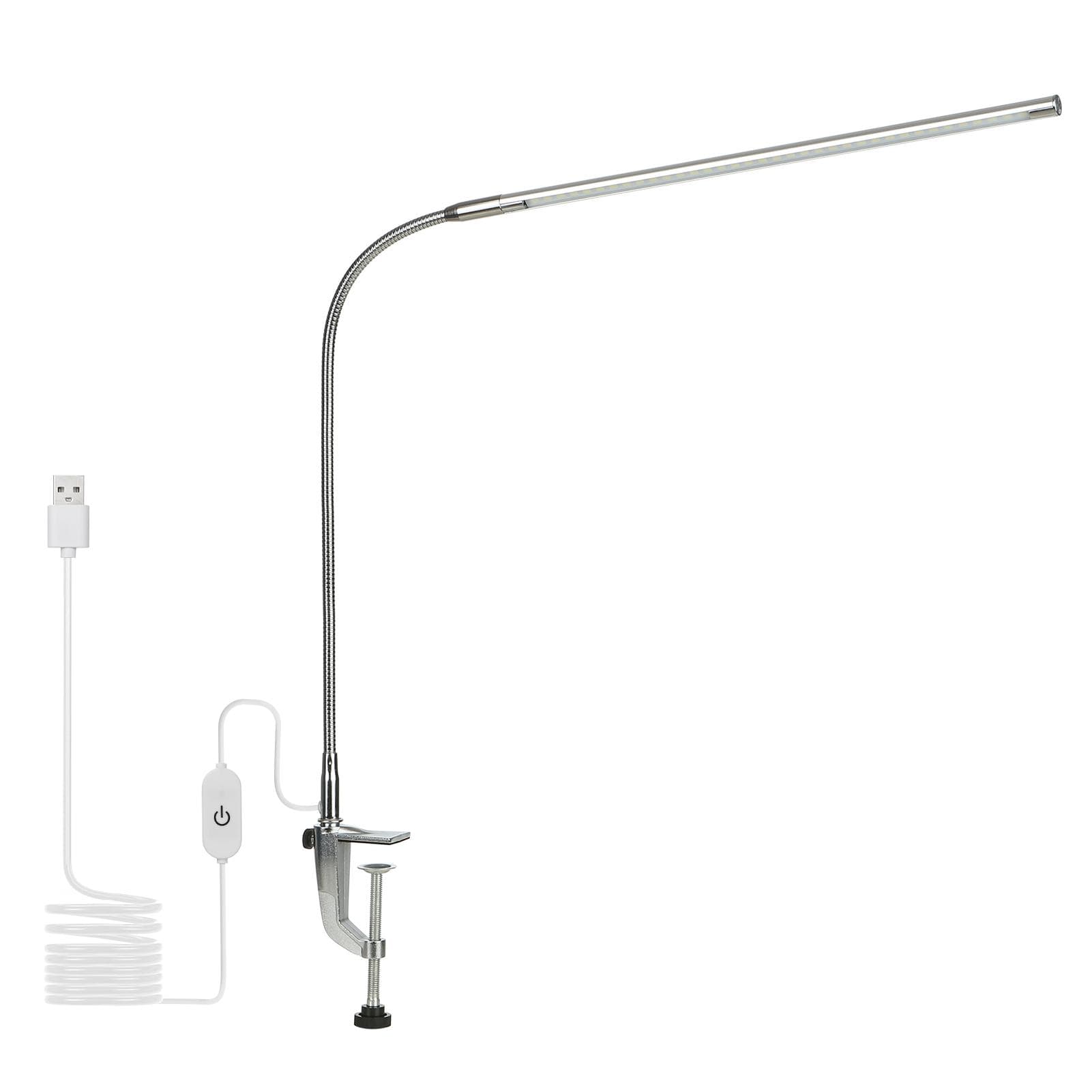 USB Clip-on Desk Lamp White Lighting Touching Control Dimmable LEDs Reading Light Flexible Lighting silver