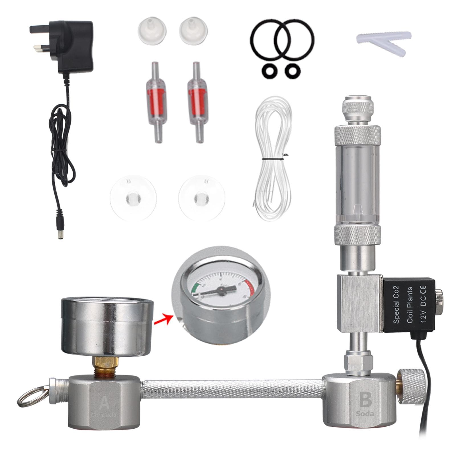 Aquarium DIY CO2 Generator System Kit CO2 Generator System with Solenoid Valve Bubble Counter & Check Carbon Dioxide Reactor Kit for Plants Aquarium with Solenoid Bubble Counter & Check Valve-UK PLUG