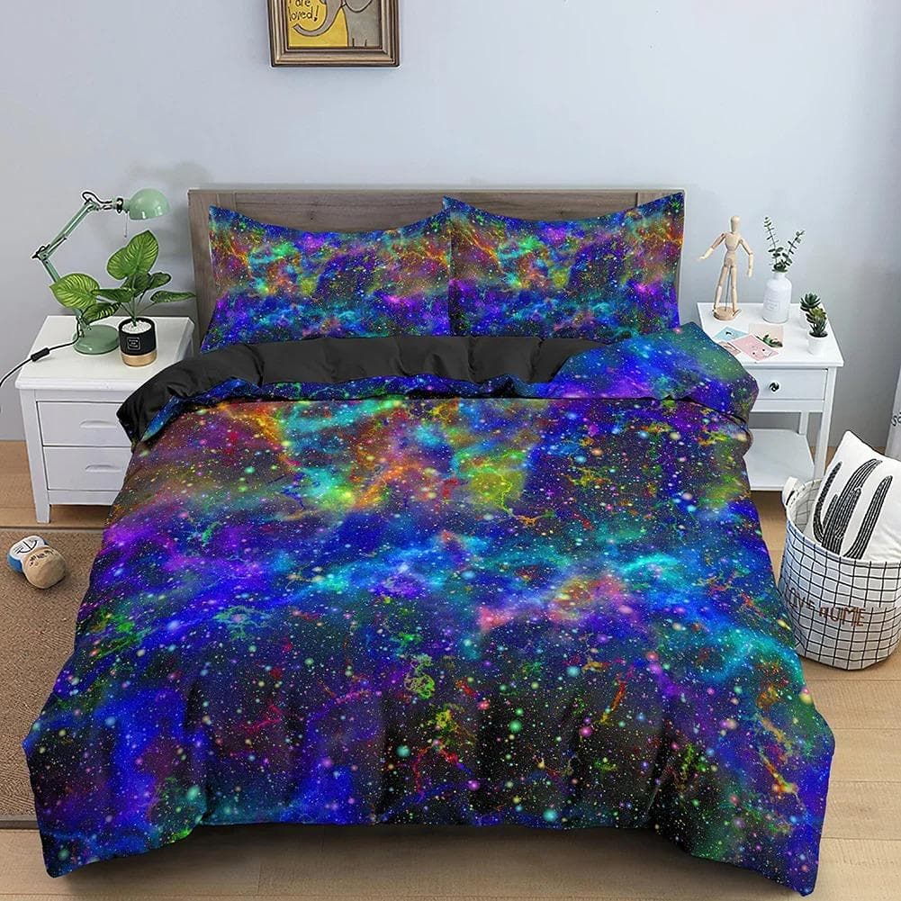 Galaxy Space Bedding Set 3D Universe Duvet Cover Psychedelic Quilt Cover With Zipper Queen Double Comforter Sets Kids Gifts AU Single 140x210cm