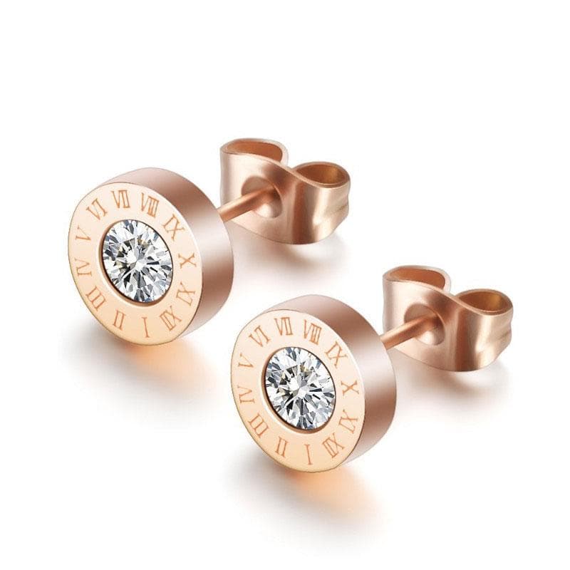 1 PAIR Statement Earrings Stainless Steel Stud Earrings For Women Men Vintage Roman Numeral Crystal Small Earing Jewelry