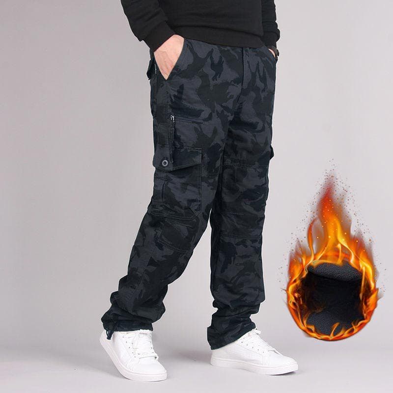 Men's Cotton Winter Thick Fleece Casual Pants Tactical Baggy Cargo Pants Double Layer Warm Thermal Straight Long Trousers XXXXXL camouflage