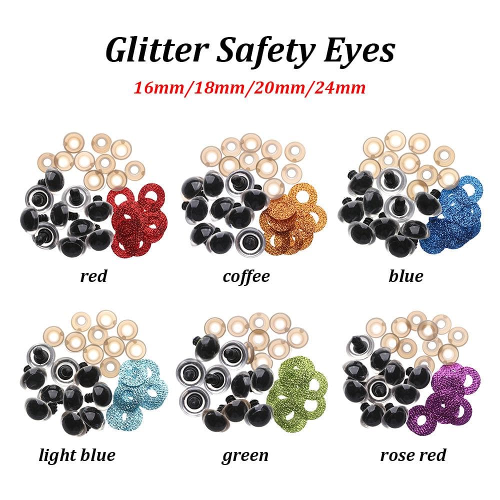 10Pcs 16/18/20/24mm Findings Stuffed Toys Glitter Safety Eyes Nonwovens Washer Clear Plastic Safety Eyes 20mm coffee