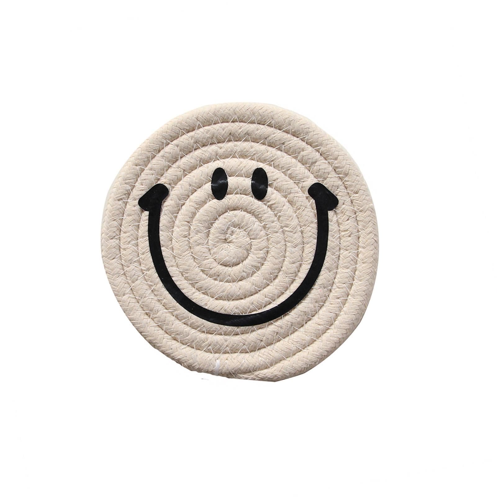 Expression Placemat Round Cotton Rope Woven Placemat South Korea Simple Smile Insulation Pad Yellow 12cm beige