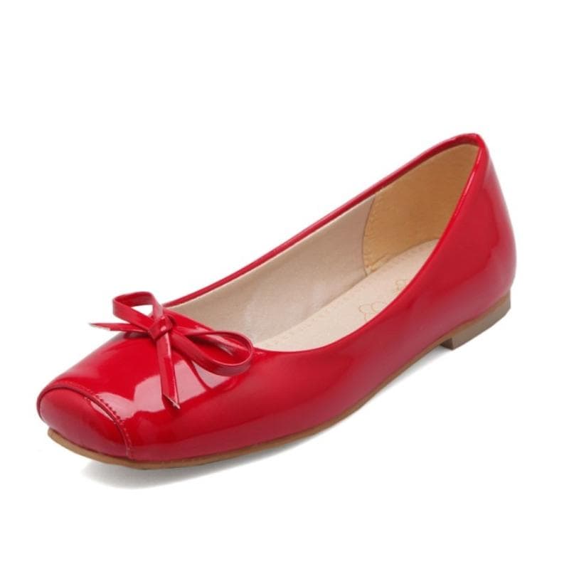 Casual Loafer Shoes For Women Flats Square Toe Sweet Black Nude Red Party Walking Office Ballet Shoes Female Large Size 45 50 52 41 red