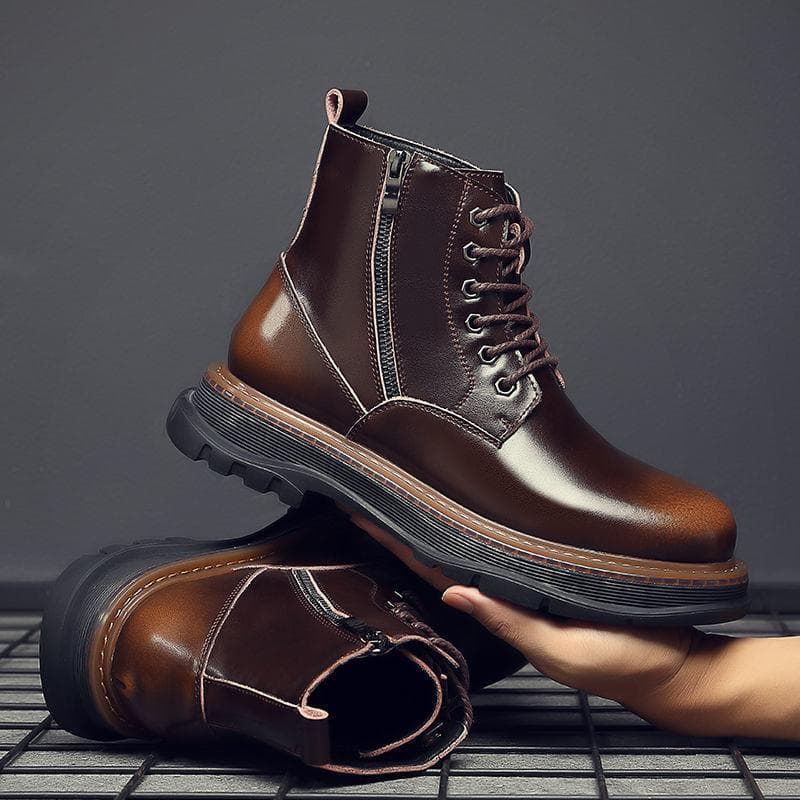 New Style Men's Martin Boots Top Layer Cowhide Casual Large Size Shoes British High Top Outdoor Work Plus Fleece To Keep Warm 44 brown