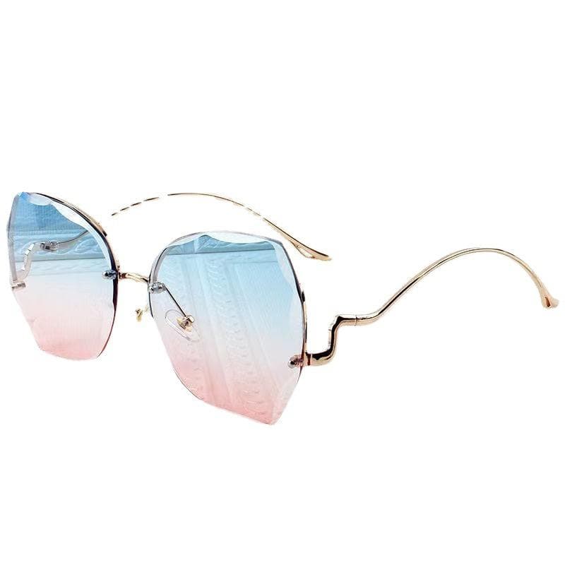 Kottdo Frameless Cut Edge Men and Women Fashion Outdoor Metal Black Gradient Sunglasses pink/blue
