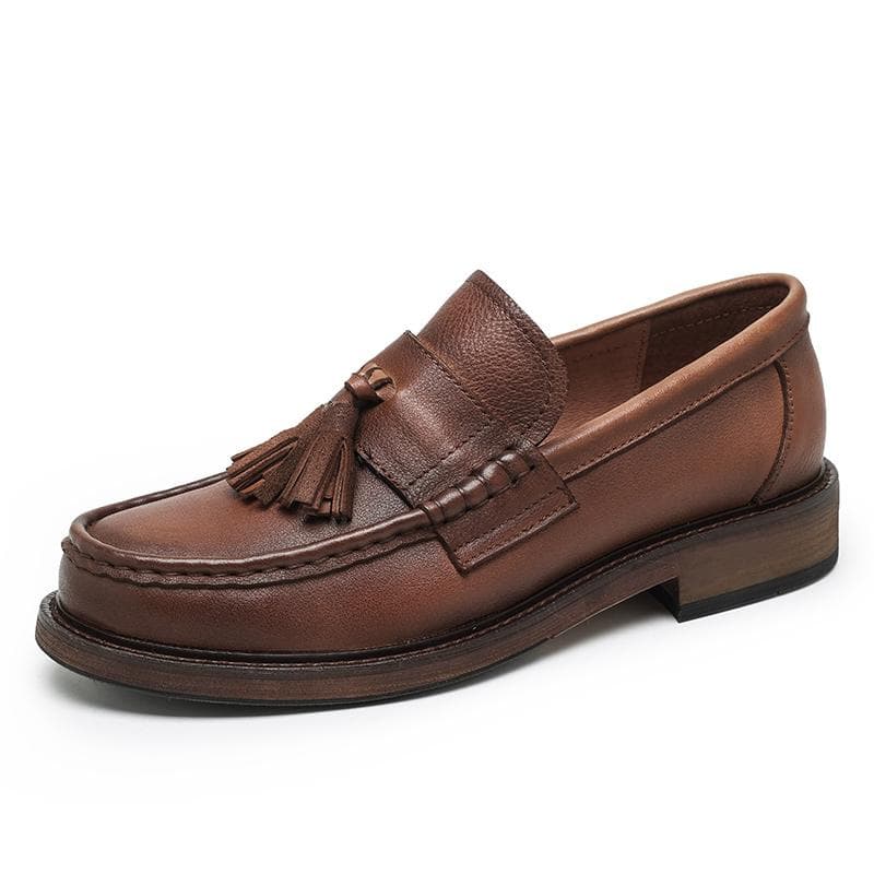 Top Quality Tassel Loafers Men Formal Shoes Slip-On Genuine Leather Men Shoe Luxury Brand Man Wedding Dress Moccasins Boat Shoes 43 brown