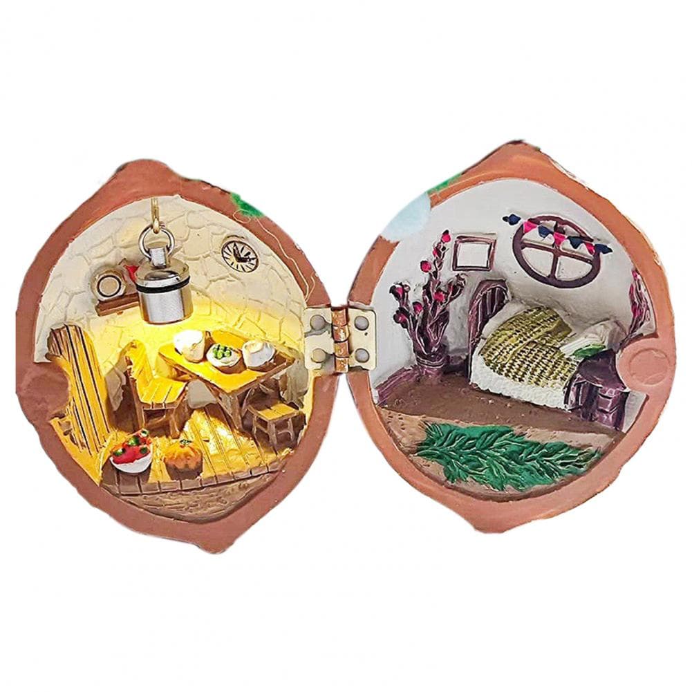 7.5*6.5cm Walnut Shell Decoration With Light Tiny World Inside Doll House Miniature Book Store Library Ornament Birthday Gift