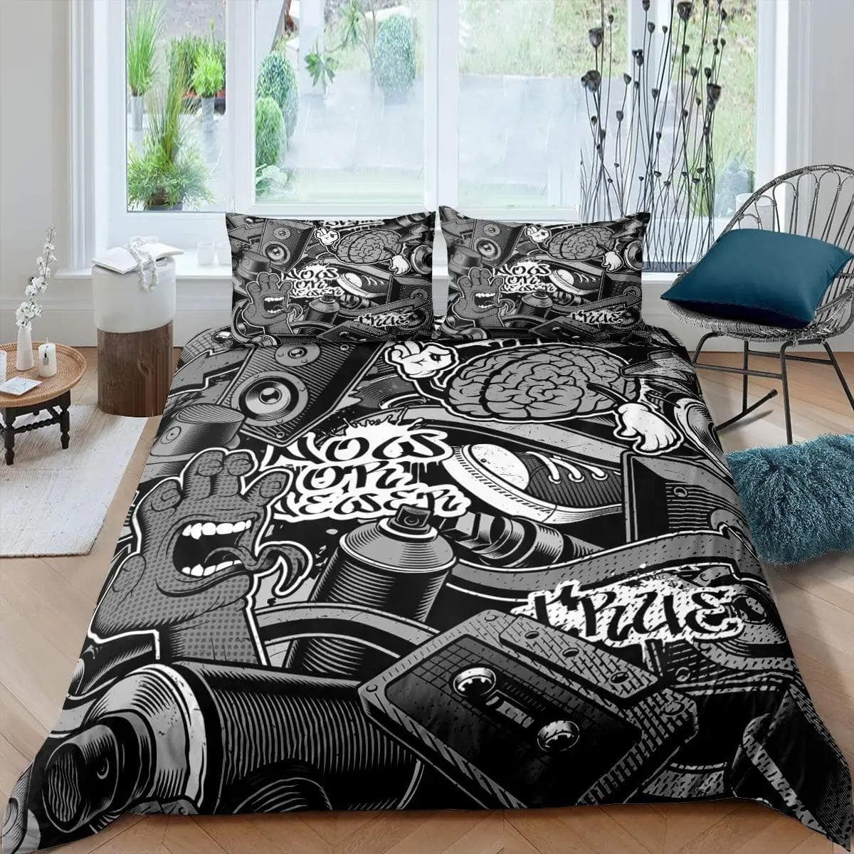 Guitar Bedding Set Punk Rock Music Duvet Cover Set For Kids Teens Boys Young Man Rotating Musical Instrument Comforter Cover 240X220cm-3pcs