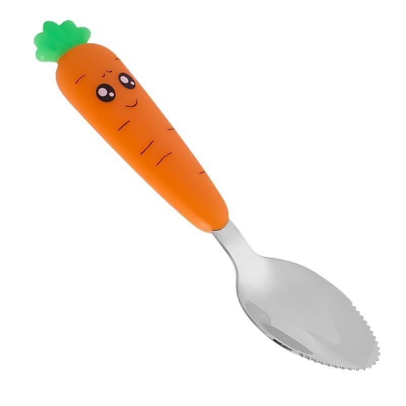 Cute Cartoon Carrot Baby Fork Spoon Gadgets Stainless Steel Toddler Feeding Dinnerware Cutlery Children Utensil Tableware Carrot Spoon with fork