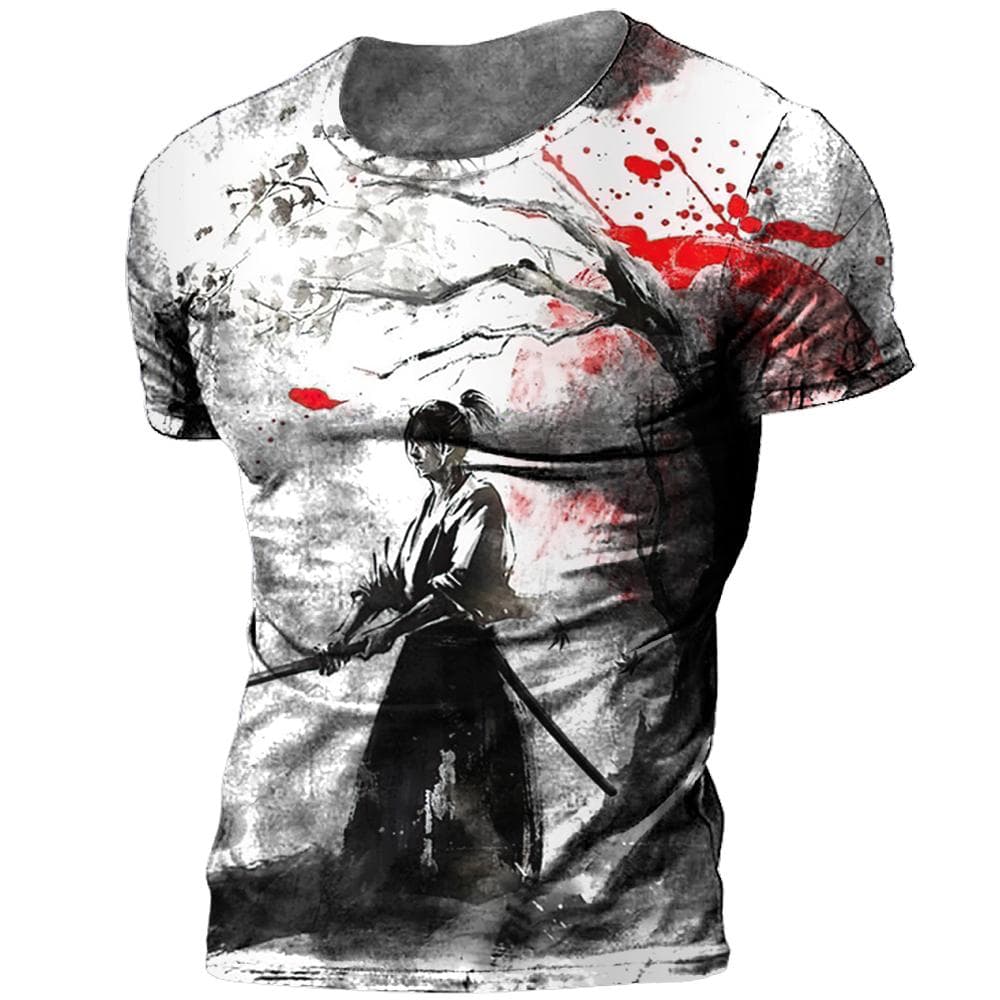 Japanese Samurai T-shirt 3D Japan Style Print Short Sleeve Tops Tees Casual Retro Men's T shirt Oversized Vintage Men's Clothing L