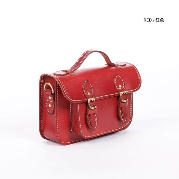 Johnature Handmade Natural Cowhide Women Bag Genuine Leather Solid Color Shoulder Bags Vintage Cambridge Bag red