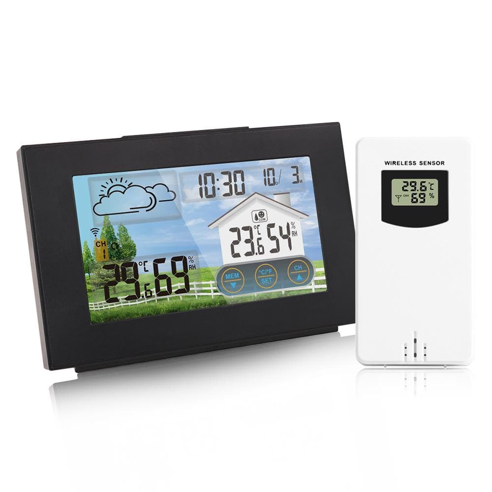Wireless Weather Station Forecaster Indoor Outdoor Thermometer Hygrometer with Sensor Color Touch black