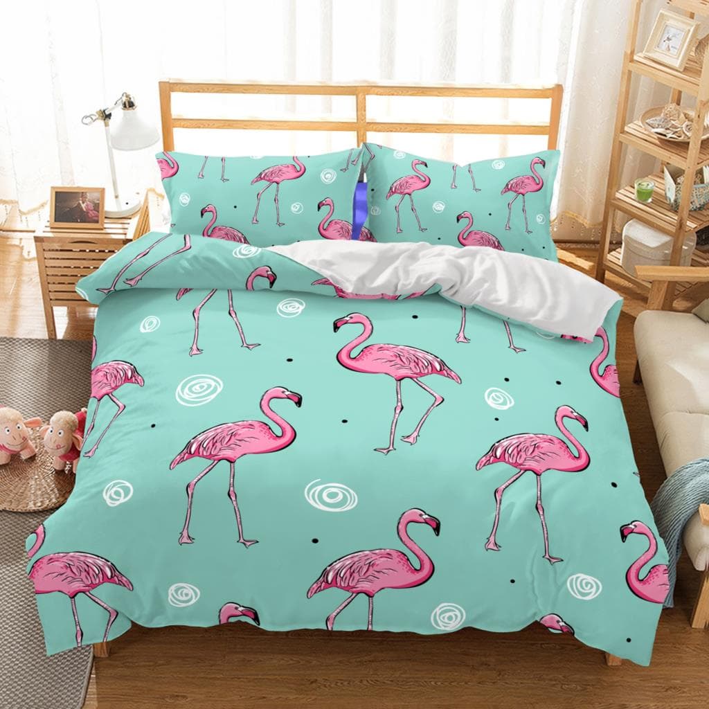 Pink flamingo Bedding Set Single Twin Full Queen King Size Flamingo Bed Set Aldult Kid Bedroom Duvetcover Sets 3D Anime 013 140x200cm 3pcs