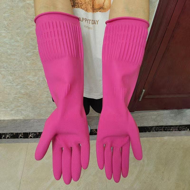 1 Pair Durable Rubber Gloves Kitchen Gloves for Washing Dishes Long Thick Protective Cleaning Gloves for Woman Dishwashing M pink
