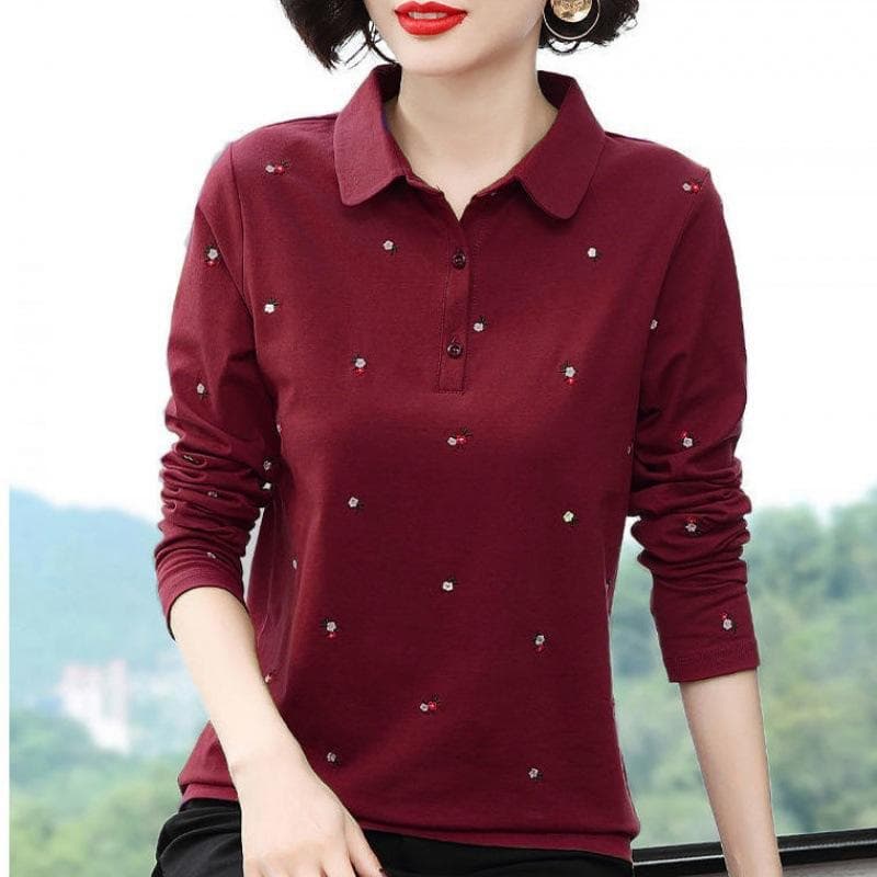 POLO Shirt Long-sleeved T-shirt for Women Loose Large Size Mother Suit Spring New T-shirt Slim Top Base Shirt 4XL