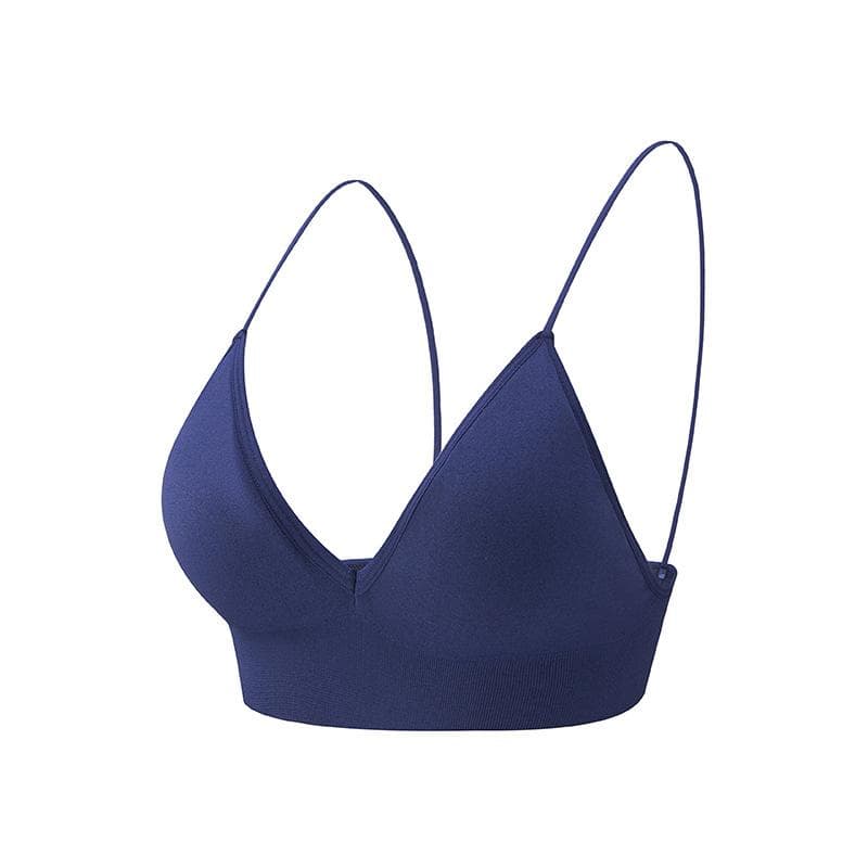 Bymermaids Fitness Yoga Top Deep V Sexy Triangle Cup Bralette Boneless Sports Bra Seamless Push Up Bra Women's Tube Top Crop Top L blue