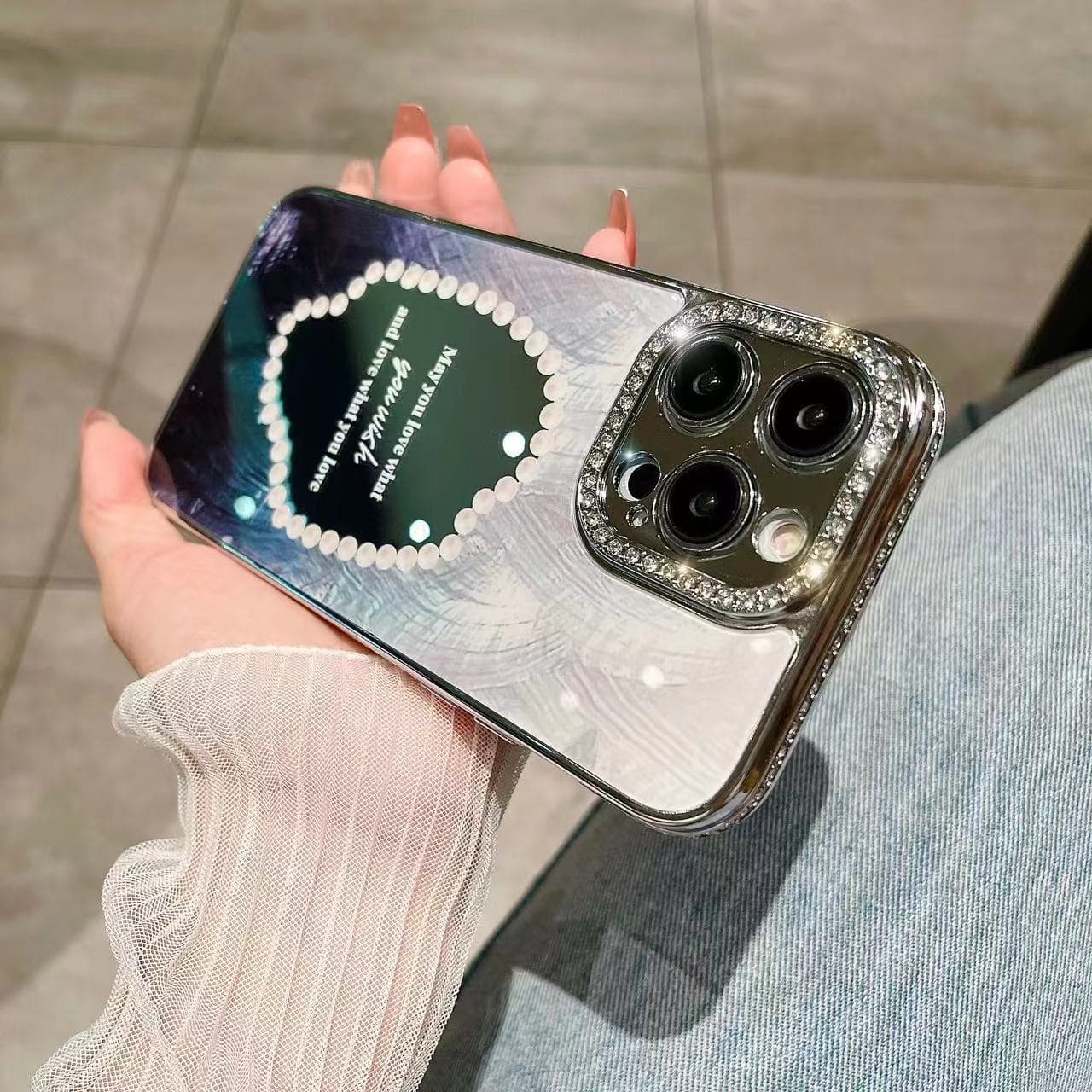 Makeup Mirror Suitable for Apple 15 Rhinestone Phone Case Luxury IPhone 14/13 ProMax Anti-fall Protection Case iPhone12proMax