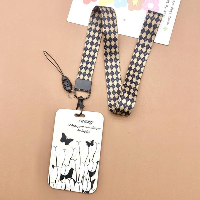 1 Pcs Simple Black and White Flowers Card Holder Campus Student Card Work Permit Bank Card Bus Card ABS Plastic Card Cover