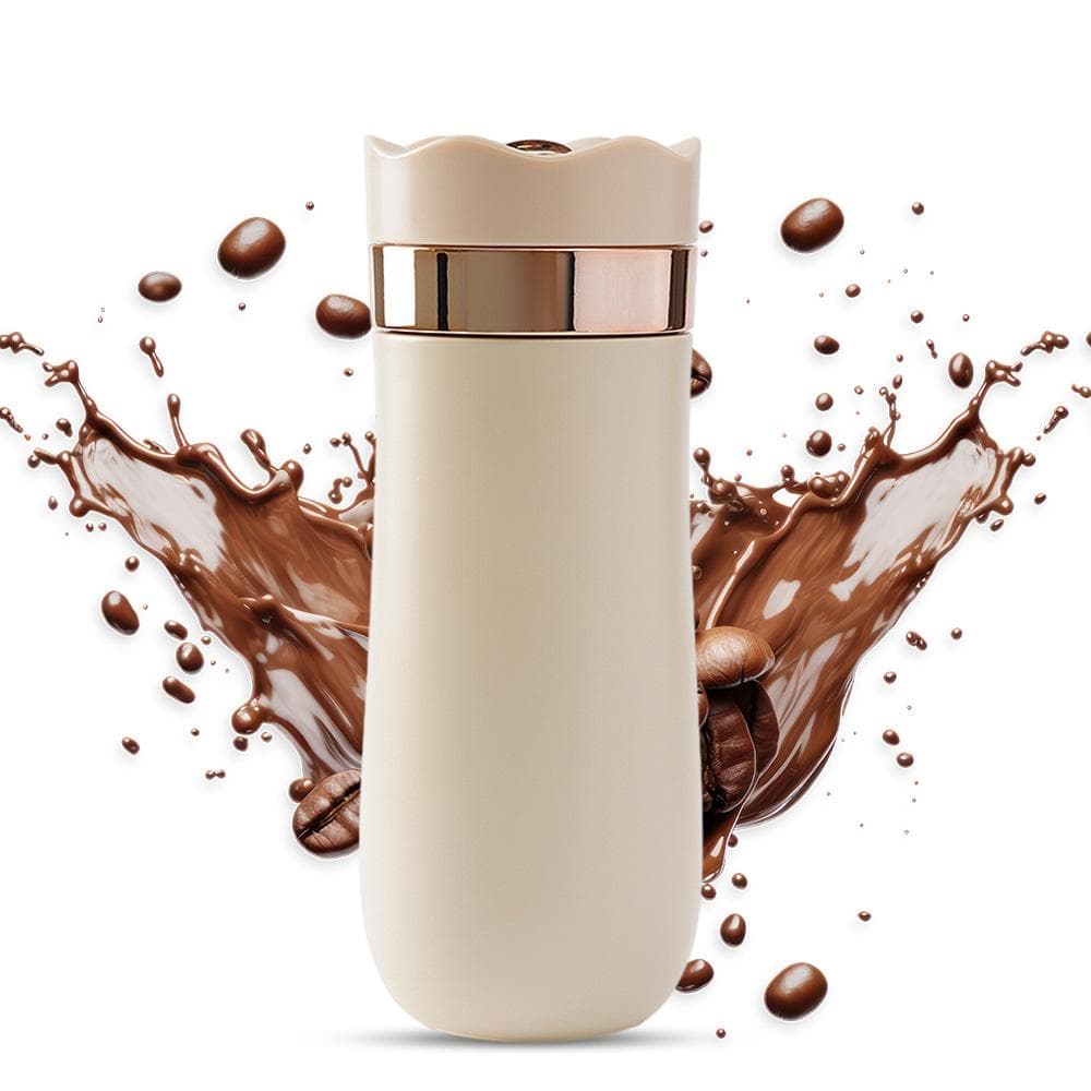 Portable French Press Travel Mug 320ml/11oz Stainless Steel Double Wall Insulated Coffee Maker for ivory