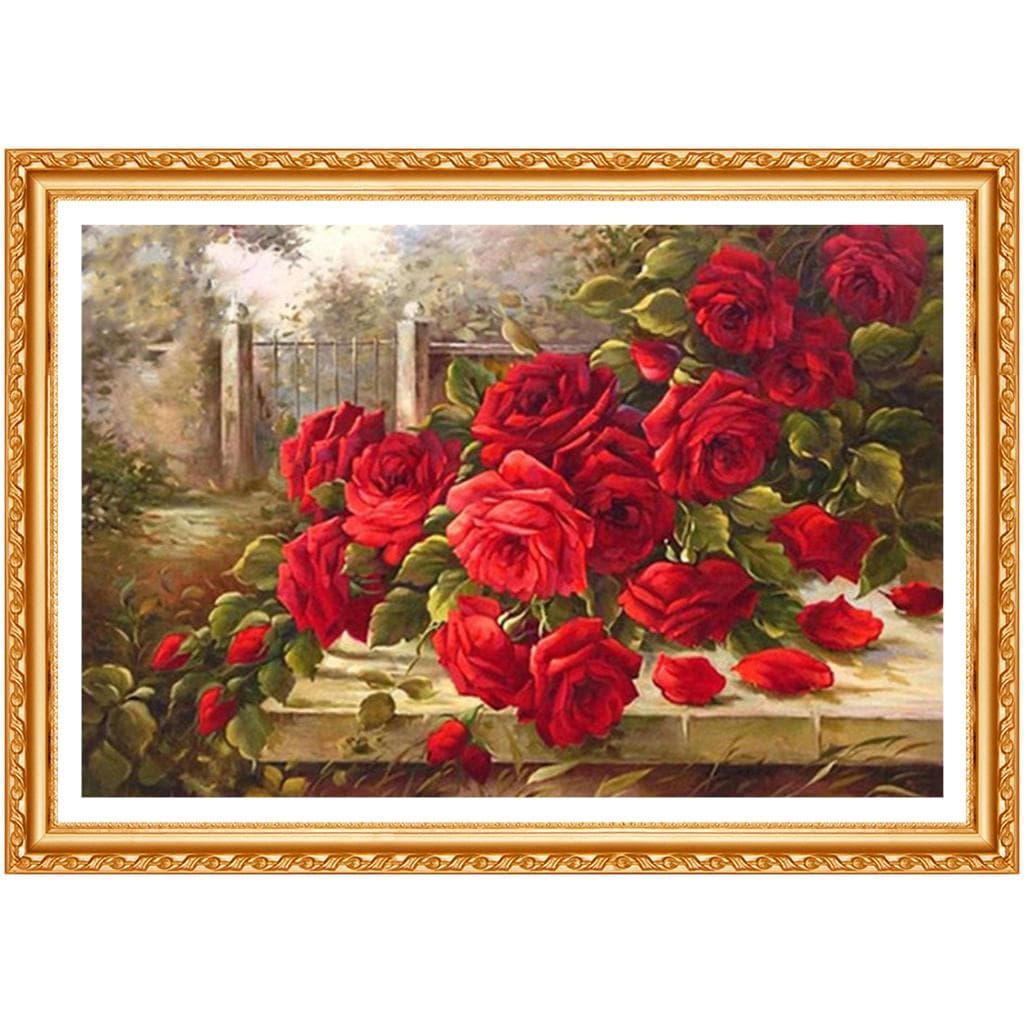 Diamond Painting Cross Stitch Red Rose Full Diamond Embroidery Garden Crystal Diamond Flowers Icon 20X30CM