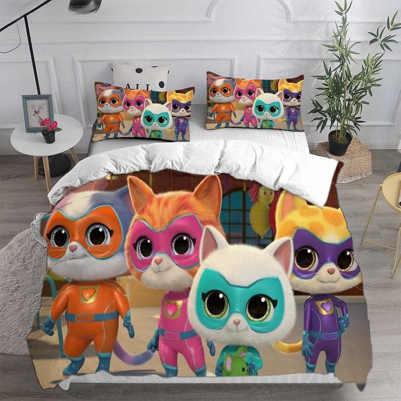 Anime Super Kitties Bedding Sets Comforter Quilt Bed Cover Duvetcover Pillow Case 2-3 Pieces Sets Kids Adult Size Home Textiles 140x210cm 2pcs