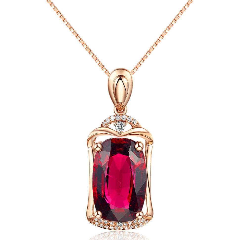 Real 14k Rose Gold Pierscionki Pendant Bizuteria Gemstone Natural Red Ruby Treasure Pendant 45cm Necklace Jewelry 1cm Pendant red